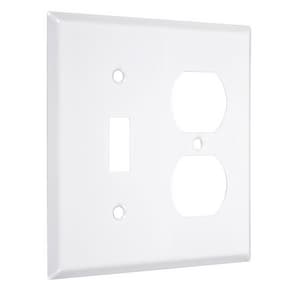 2-Gang Toggle and Duplex Standard Metal Wall Plate in White Smooth