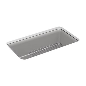 33-1/2 x 18-5/16 in. No Hole Composite Single Bowl Undermount Kitchen Sink in Matte Grey