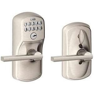 Latitude Keypad Lever With Plymouth Trim In Satin Nickel