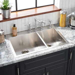 33 x 22 in. 4-Hole Stainless Steel Double Bowl Dual Mount Kitchen Sink in Brushed Stainless Steel