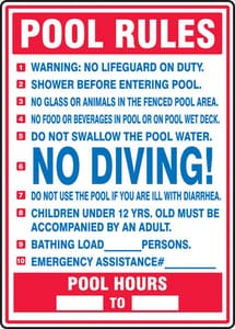 28X20 Plas Saf Sign Pool Rules