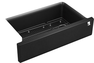35-11/16 x 21-3/16 in. No-Hole Neoroc Single Bowl Farmhouse and Undermount Kitchen Sink in Matte Black