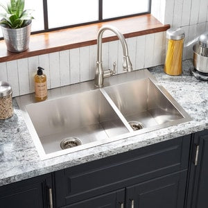 33 x 22 in. 1-Hole Stainless Steel Double Bowl Dual Mount Kitchen Sink in Brushed Stainless Steel