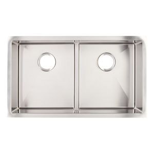 32 x 18-1/2 in. No-Hole Double Bowl Undermount Kitchen Sink in Stainless Steel with Nickel