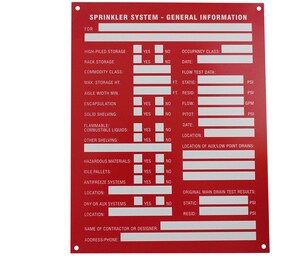9 x 7 in. Generator Info Fire Sprinkler Sign