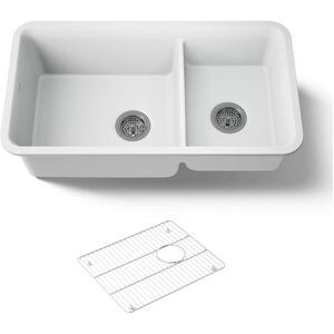 33-1/2 x 18-5/16 in. No-Hole Composite Double Bowl Undermount Kitchen Sink in Matte White