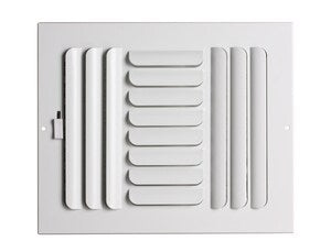 8 x 6 in. Stamped Steel Curved Blade 3-way Residential Ceiling & Sidewall Register in White