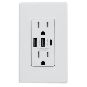 USB Type A/C Chargers with 15A Tamper-Resistant Duplex Receptacle Wall Outlet