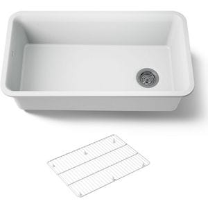 33-1/2 x 18-5/16 in. No Hole Composite Single Bowl Undermount Kitchen Sink in Matte White