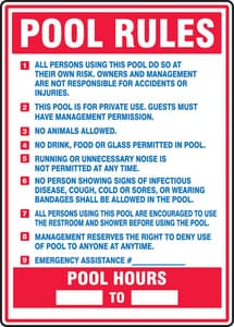 28X20 Plas Pool Safe Sign Pool Rule