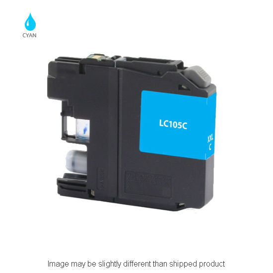 Compatible Brother LC105 Extra High Yield Cyan Ink, 1,200 pages, OEM LC105C (ITC RPLBRLC105C)