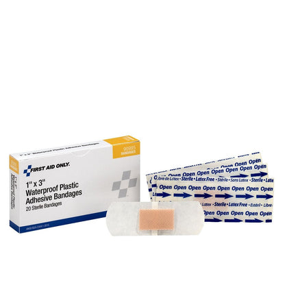 First Aid Only 1" x 3" Waterproof Plastic Adhesive Bandages 20 per Box
