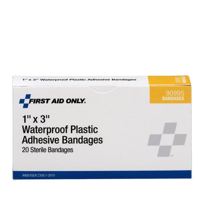 First Aid Only 1" x 3" Waterproof Plastic Adhesive Bandages 20 per Box