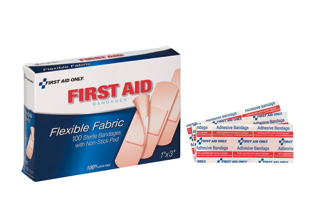 First Aid Only 1"x3" Fabric Bandages, 100 per Box