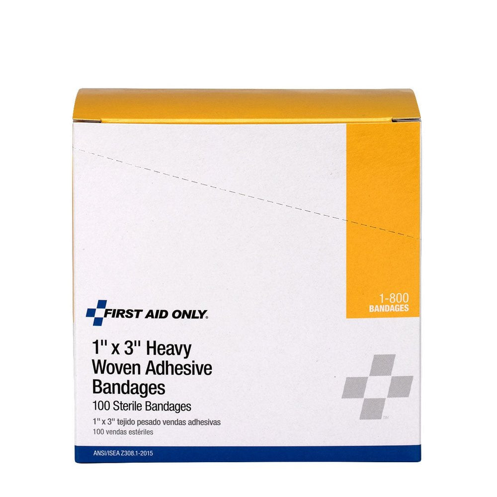 First Aid Only 1" x 3" Heavy Woven Fabric Bandages, 100 Per Box