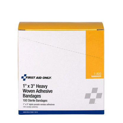 First Aid Only 1" x 3" Heavy Woven Fabric Bandages, 100 Per Box