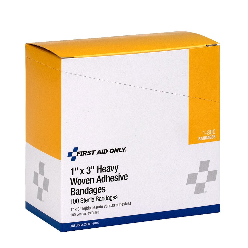 First Aid Only 1" x 3" Heavy Woven Fabric Bandages, 100 Per Box