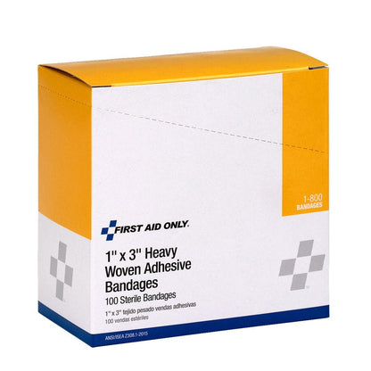 First Aid Only 1" x 3" Heavy Woven Fabric Bandages, 100 Per Box