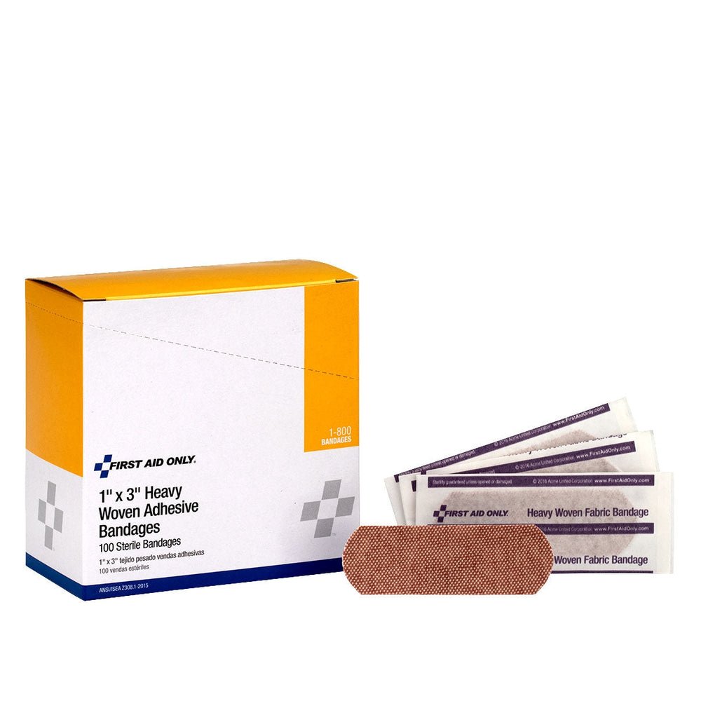 First Aid Only 1" x 3" Heavy Woven Fabric Bandages, 100 Per Box