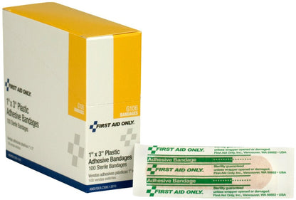 First Aid Only 1"x3" Adhesive Plastic Bandages, 100 Per Box