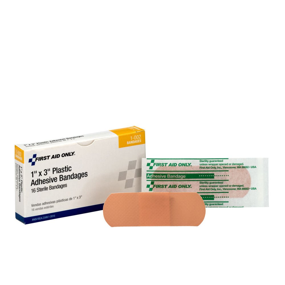 First Aid Only 1"x3" Adhesive Plastic Bandages, 16 Per Box