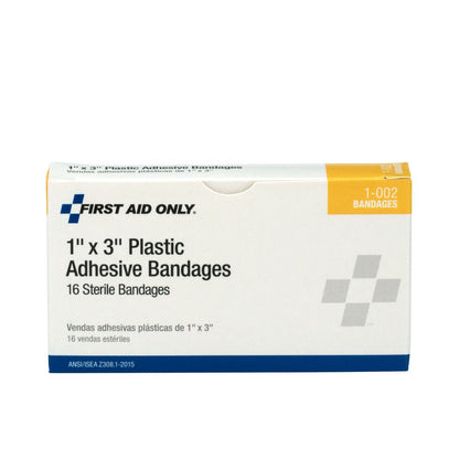 First Aid Only 1"x3" Adhesive Plastic Bandages, 16 Per Box