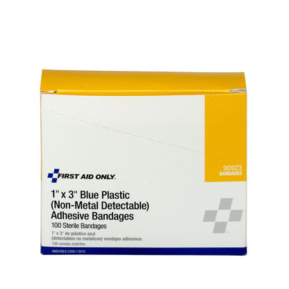 First Aid Only 1"x3" Plastic Bandages Blue, 100 per Box