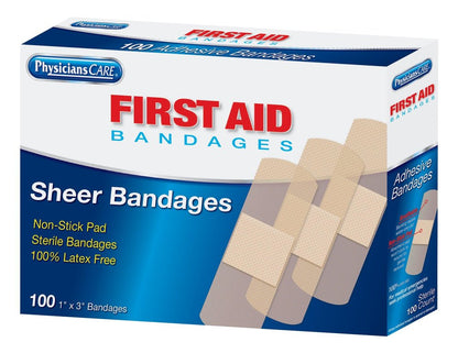 First Aid Only 1"x3" Sheer Bandages, 100 Per Box