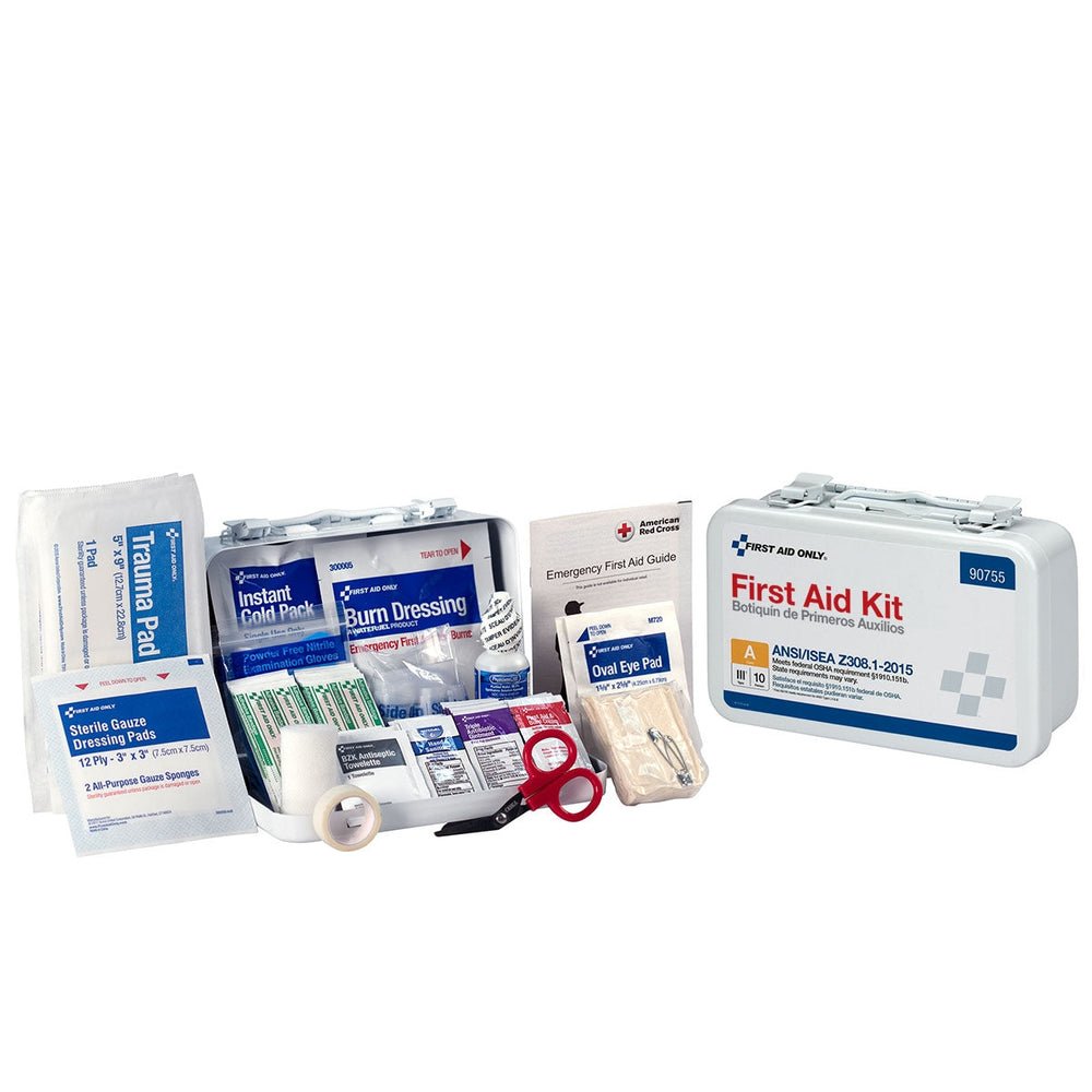 First Aid Only 10 Person Bulk First Aid, Metal, Weatherproof Case, ANSI A, Type III, ANSI 2015 Compliant