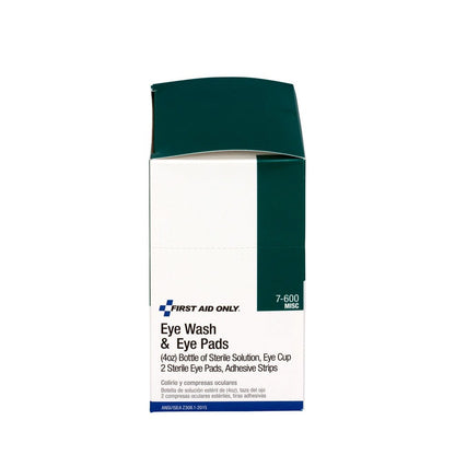 First Aid Only 4 Piece Eye Wash Kit - 4 oz. Eyewash, Eye pads & Adhesive Strips, 1 set/box