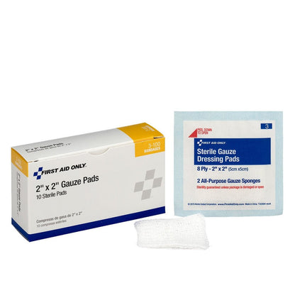 First Aid Only 2"x2" Sterile Gauze Pads, 10 Per Box