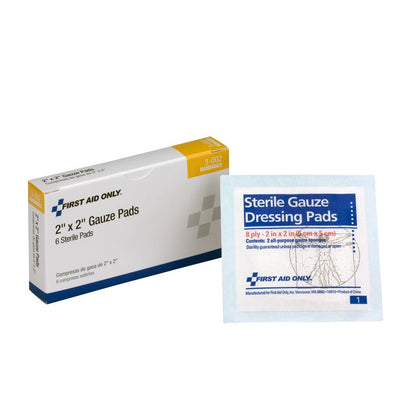 First Aid Only 2"x2" Sterile Gauze Pads, 6 Per Box
