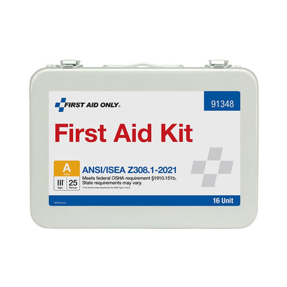 First Aid Only 25 Person ANSI A 16 Unit Metal First Aid Kit, ANSI 2021 Compliant