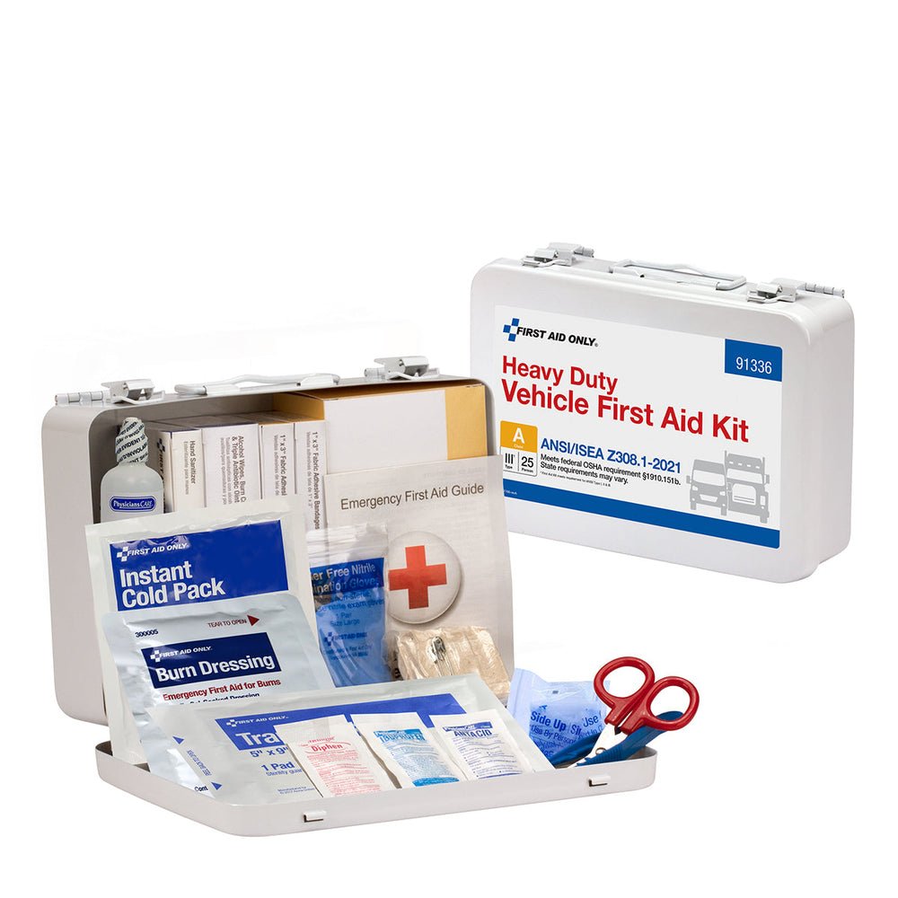 First Aid Only 25 Person ANSI A Heavy Duty Vehicle Metal First Aid Kit, ANSI 2021 Compliant