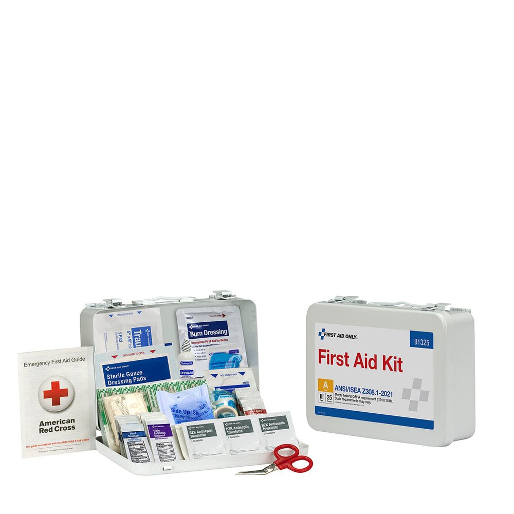 First Aid Only 25 Person ANSI A Metal First Aid Kit, ANSI 2021 Compliant