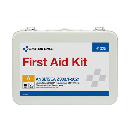 First Aid Only 25 Person ANSI A Metal First Aid Kit, ANSI 2021 Compliant