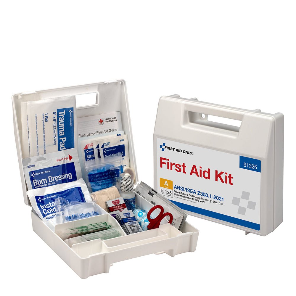 First Aid Only 25 Person ANSI A Plastic First Aid Kit with Dividers, ANSI 2021 Compliant