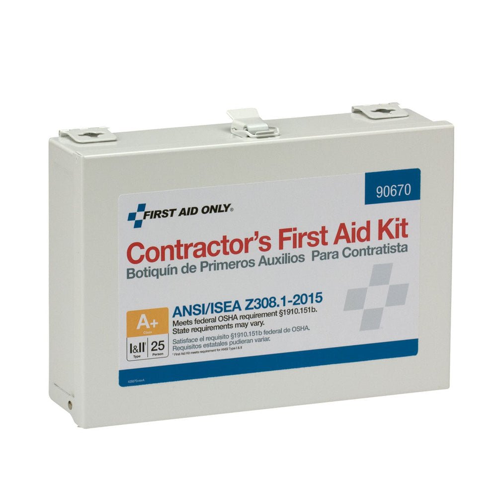 First Aid Only 25 Person Contractor ANSI A+ First Aid Kit, Metal Case, Class I & II, ANSI 2015 Compliant