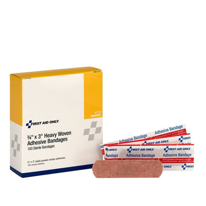First Aid Only 3/4"x 3" Heavy Woven Fabric Bandages, 100 Per Box