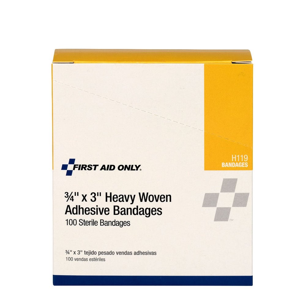 First Aid Only 3/4"x 3" Heavy Woven Fabric Bandages, 100 Per Box