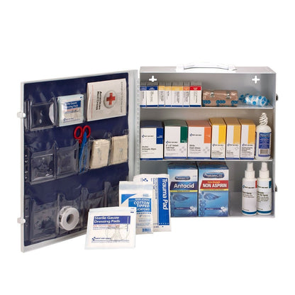 First Aid Only 100 Person 3 Shelf First Aid Metal Cabinet, ANSI A+, Type I & II with Medications, ANSI 2015 Compliant