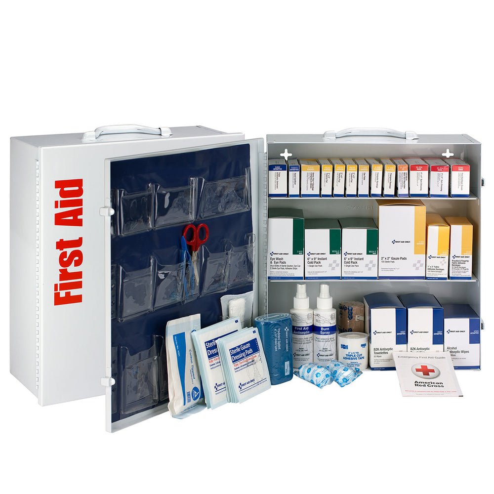 First Aid Only 100 Person 3 Shelf First Aid Metal Cabinet, ANSI B+, Type I & II, without Medications, ANSI 2015 Compliant