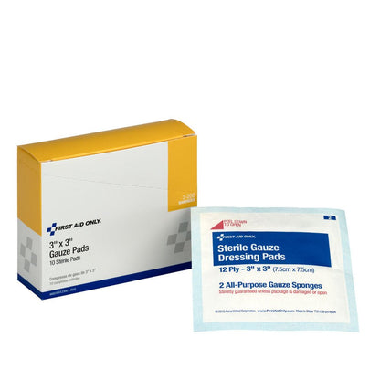 First Aid Only 3"x3" Sterile Gauze Pads, 10 Per Box