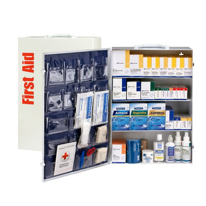 First Aid Only 150 Person 4 Shelf First Aid Metal Cabinet, ANSI B+, Type I & II with Medication, ANSI 2015 Compliant