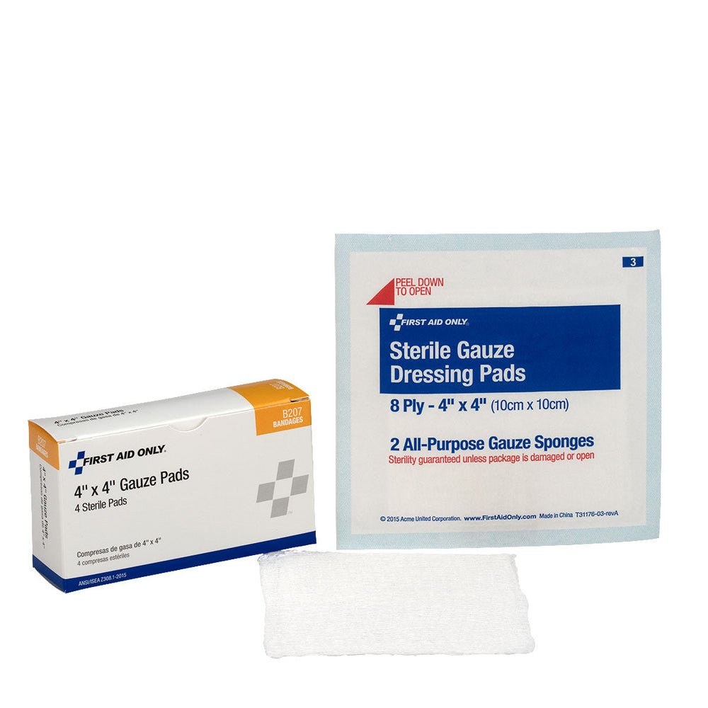First Aid Only 4"x 4" Sterile Gauze Pads, 4 Per Box