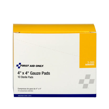 First Aid Only 4"x4" Sterile Gauze Pads, 10 Per Box