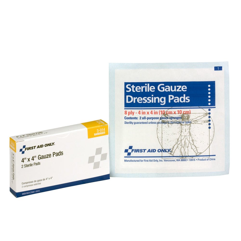 First Aid Only 4"x4" Sterile Gauze Pads, 2 Per Box