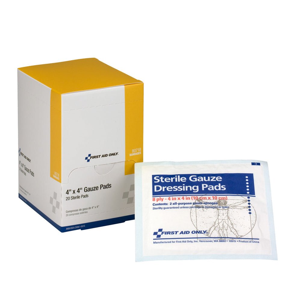First Aid Only 4"x4" Sterile Gauze Pads, 20 Per Box
