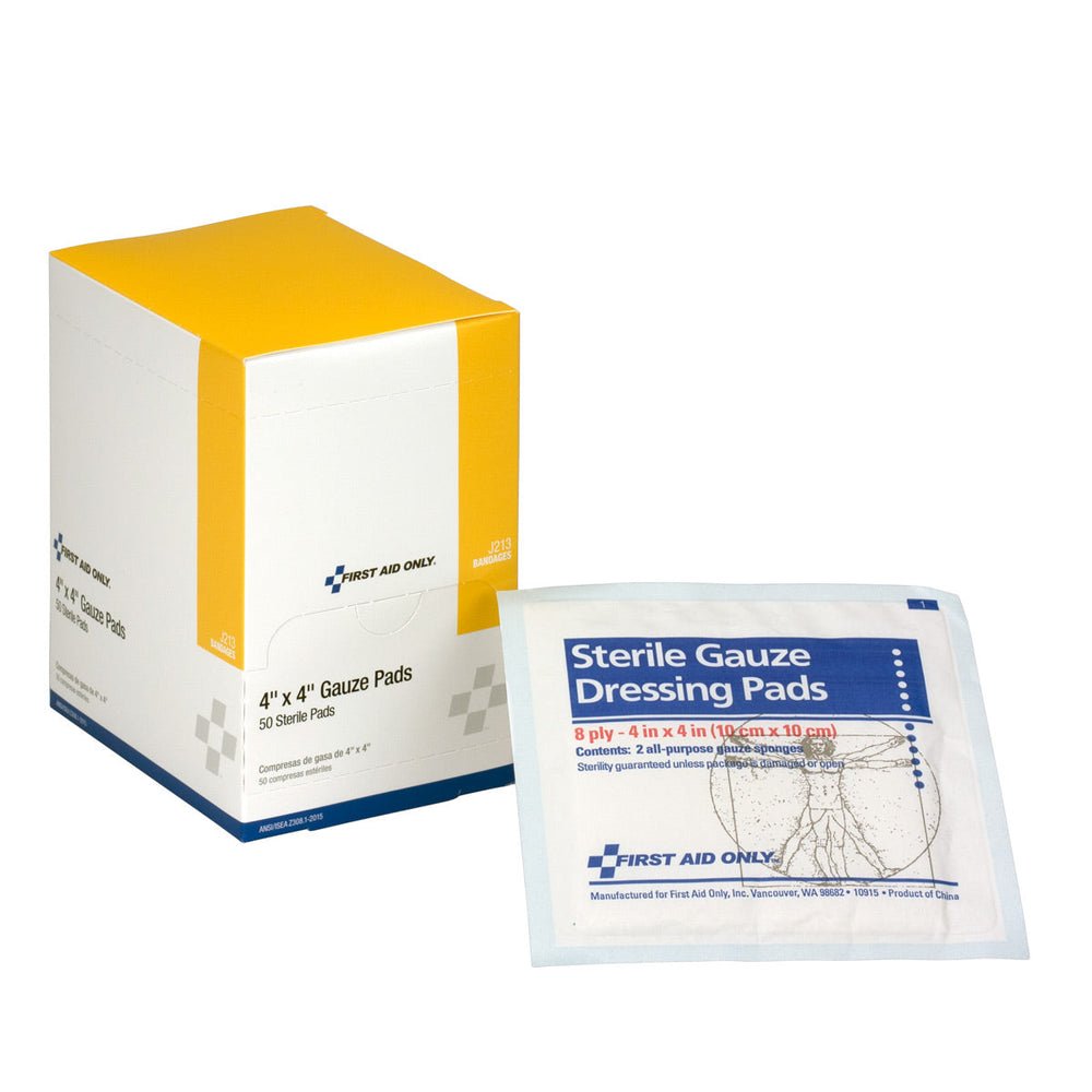 First Aid Only 4"x4" Sterile Gauze Pads, 50 Per Box