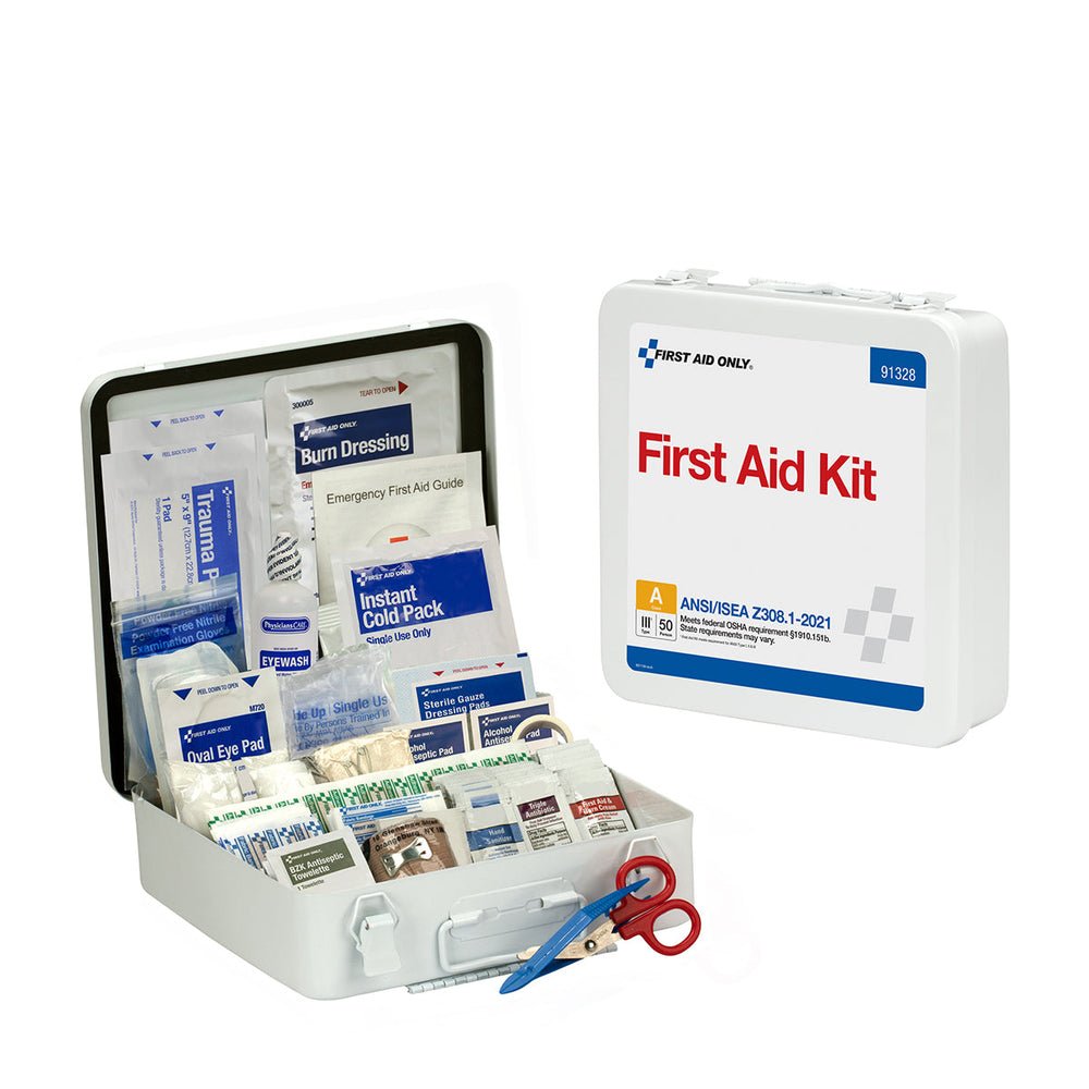 First Aid Only 50 Person ANSI A Metal First Aid Kit, ANSI 2021 Compliant